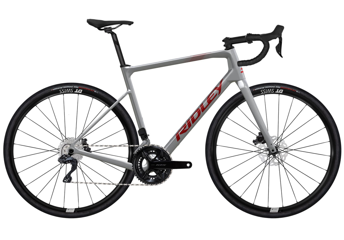 Шосеен велосипед Ridley Grifn 105 Di2 — 2026 — Battleship Grey/Candy Red Metallic