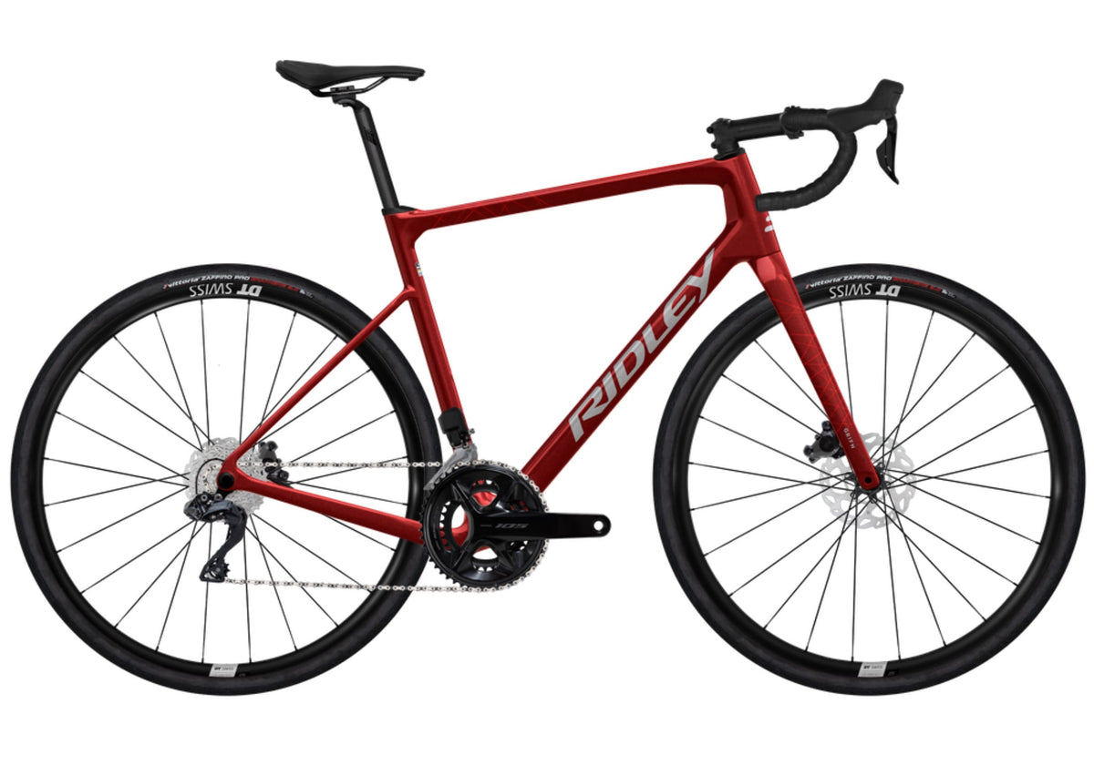 Шосеен велосипед Ridley Grifn 105 Di2 — 2026 — Candy Red Metallic Silver