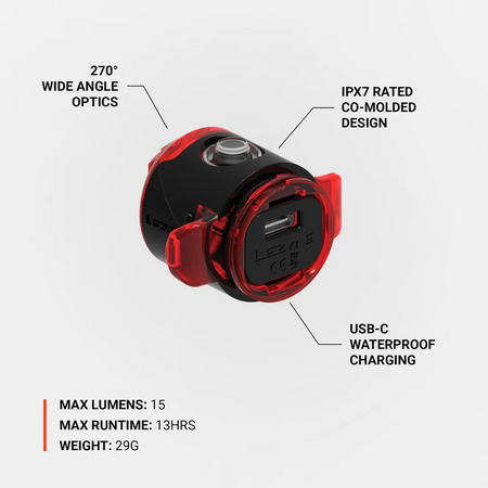 LEZYNE Femto USB C Rear Drive LED Bike Light Black