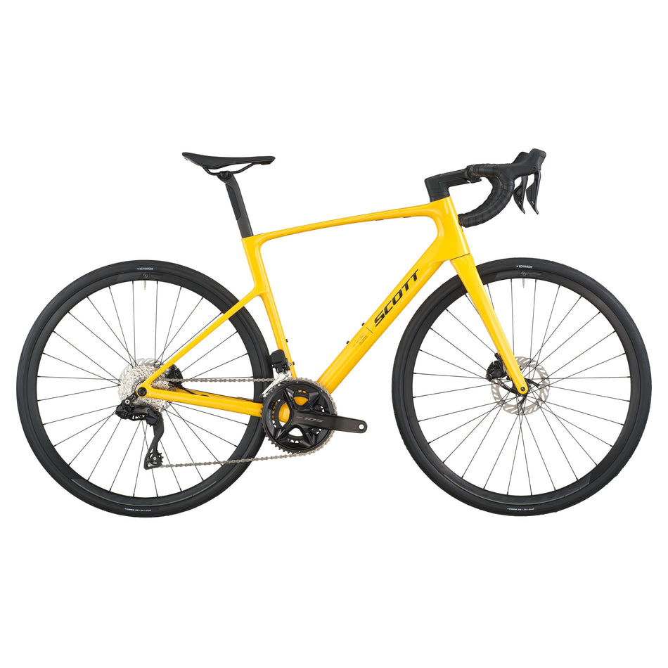 Шосеен велосипед Scott Addict 40 Vivid Yellow 2026 — общ изглед
